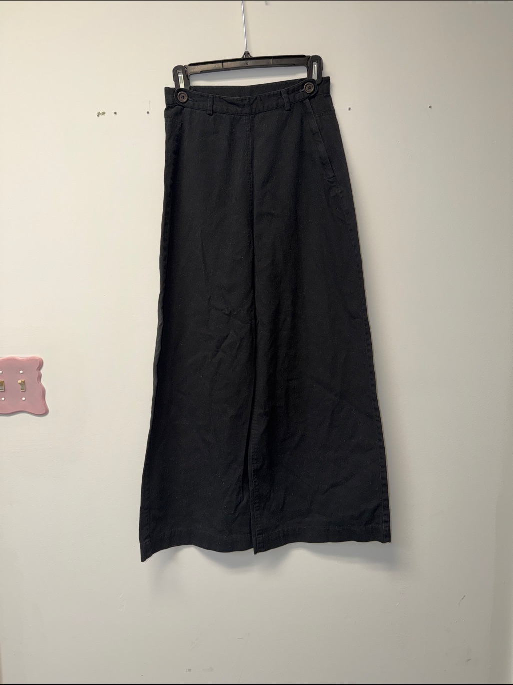 Samantha Pleet Black Wide-Leg Button-Waist Pants